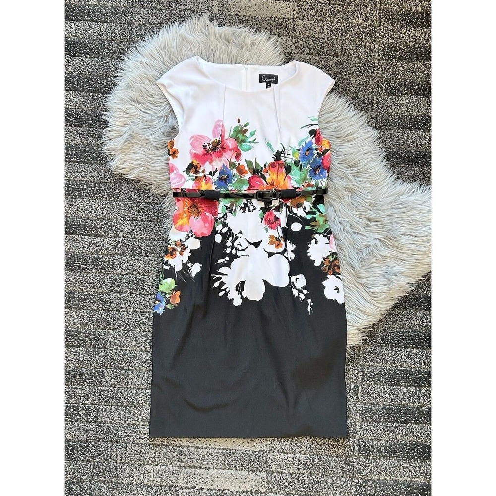 Connected Apparel White/Black W/Pink‎ Floral Sleeveless Sheath Dress Size 10